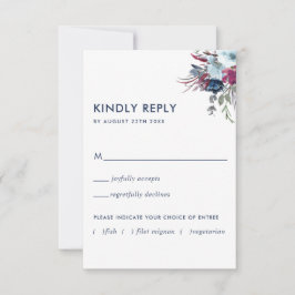 Berry and Blue Floral w/without Meal Options UAWG RSVP Karte