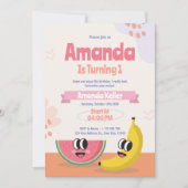 Berry & Banana Einladung zum ersten Geburtstag (Vorderseite)