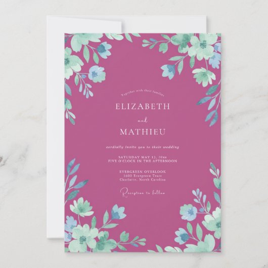 Berry Bemalte Petal Hochzeit Einladung (Vorderseite)