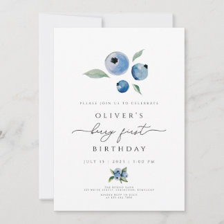 Berry Birthday Invitation, Blueberry 1. Geburtstag Einladung