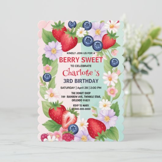 Berry Birthday Strawberry Blume Girl Party Save The Date (Stehend Vorderseite)