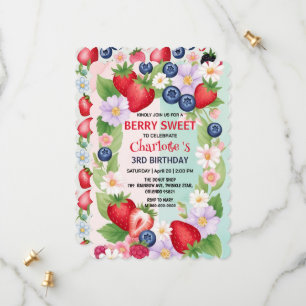 Berry Birthday Strawberry Blume Girl Party Save The Date