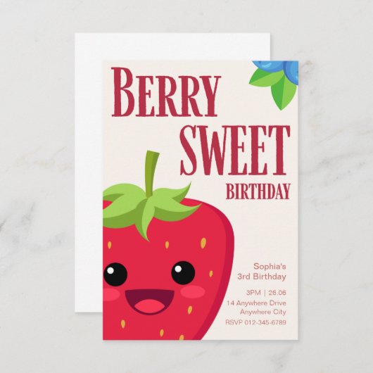 Berry Birthday Strawberry Party Einladung (Vorne/Hinten)