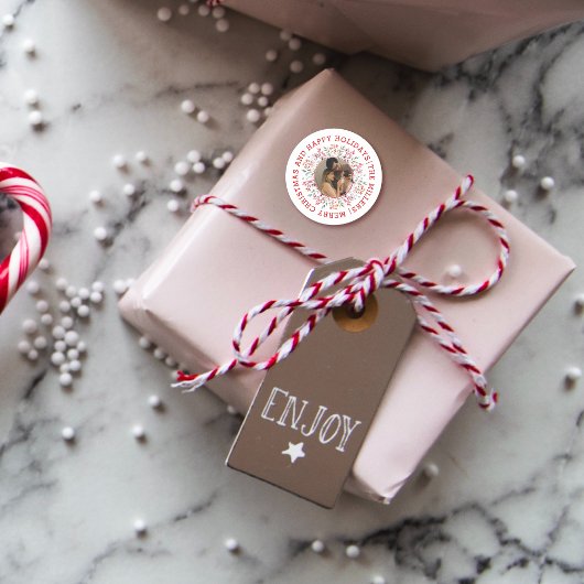 Berry, Blatt Rot Happy Holidays Weihnachts-Foto Runder Aufkleber