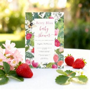 Berry Bliss Erdbeer Blütenschauer Baby Shower Einladung