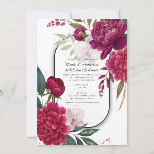 Berry Bloom Garden Floral Glam Wedding  Einladung (Vorderseite)
