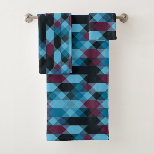 berry blue and ebony geometric badhandtuch set (Insitu)