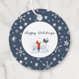 Berry Blue Snowflake Circle Holiday Favor Tags Geschenkanhänger
