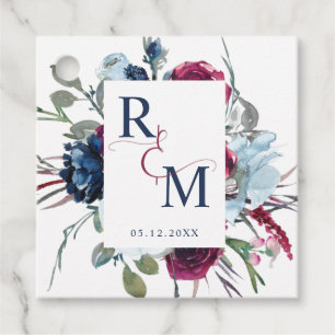 Berry, Blue und Burgund Floral Monogram Wedding Geschenkanhänger
