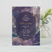 Berry Blue Watercolor Gold Celestial Wedding Einladung (Stehend Vorderseite)