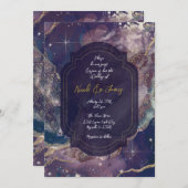 Berry Blue Watercolor Gold Celestial Wedding Einladung (Vorne/Hinten)