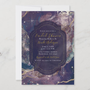 Berry Blue Watercolor Gold Himmlische Brautparty Einladung