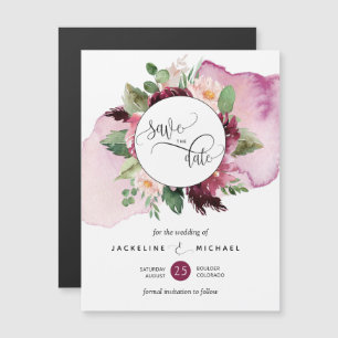 Berry, Blush Bloral Wedding Save the Date Magnet