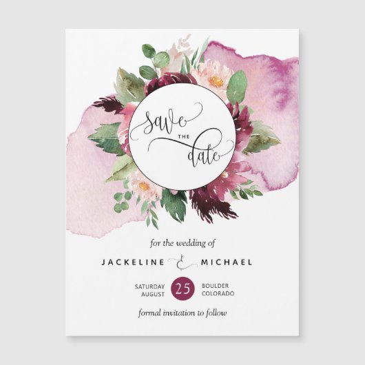 Berry, Blush Bloral Wedding Save the Date Magnet (Vorderseite)