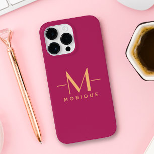 Berry Blush Custom Monogram Elegant Minimal Hot Case-Mate iPhone 14 Pro Max Hülle