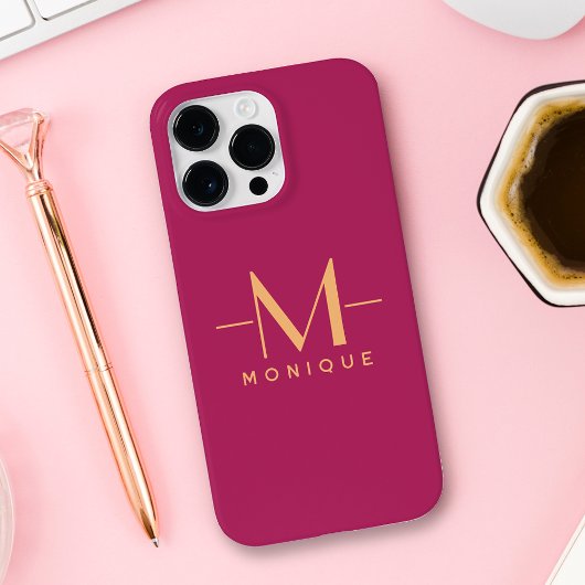 Berry Blush Custom Monogram Elegant Minimal Hot Case-Mate iPhone Hülle
