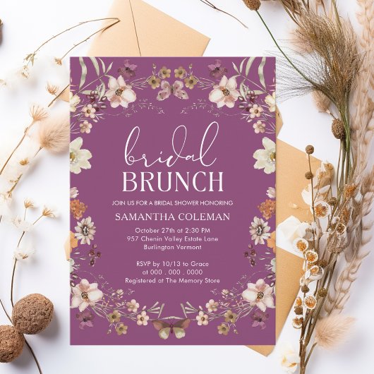 Berry Boho Wildblume Bridal Brunch Brautparty Einladung