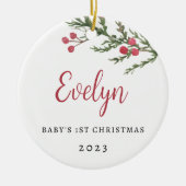Berry Branch Baby's First Christmas Foto Keramik Ornament (Vorne)