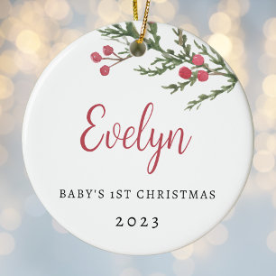 Berry Branch Baby's First Christmas Foto Keramik Ornament