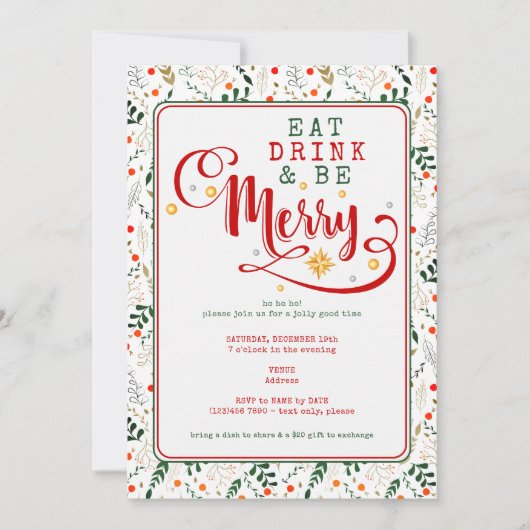 Berry Branch Eat Drink Be Merry Christmas Potluck Einladung (Vorderseite)