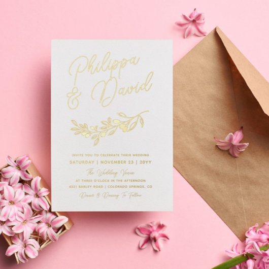 Berry Branch ernennt in Gold Foil Script Wedding Folieneinladung