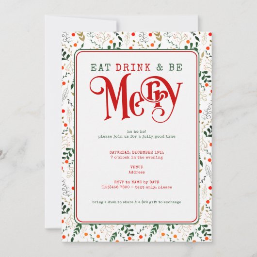 Berry Branch essen, Drink Be Frohe Weihnachts Potl Einladung (Vorderseite)