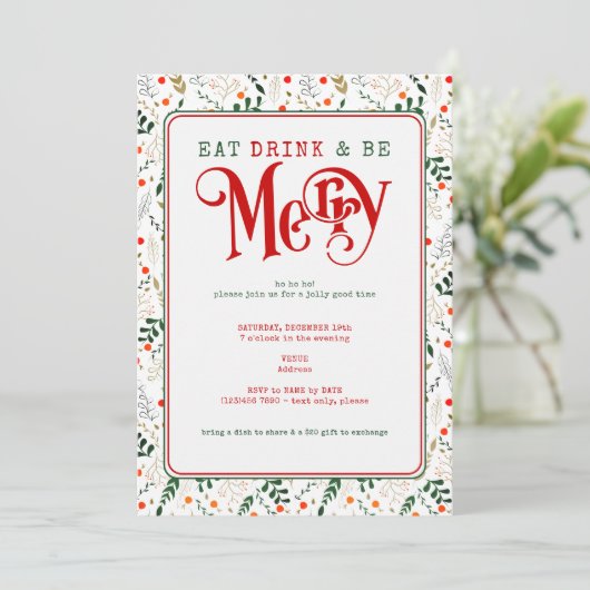 Berry Branch essen, Drink Be Frohe Weihnachts Potl Einladung (Stehend Vorderseite)
