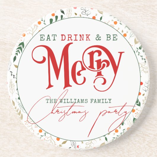 Berry Branch essen, trinken Sie frohe Weihnachten  Getränkeuntersetzer (Vorne)