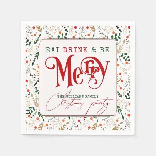 Berry Branch essen, trinken Sie frohe Weihnachten Serviette (Vorderseite)