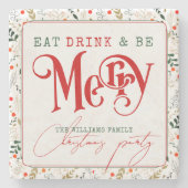 Berry Branch essen, trinken Sie frohe Weihnachten Steinuntersetzer (Vorderseite)