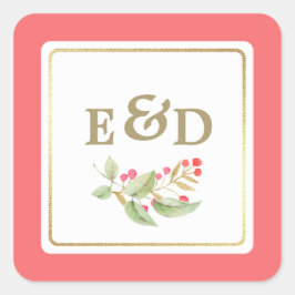 Berry Branch | Rosa Koralleneinfarbigkeit Quadratischer Aufkleber