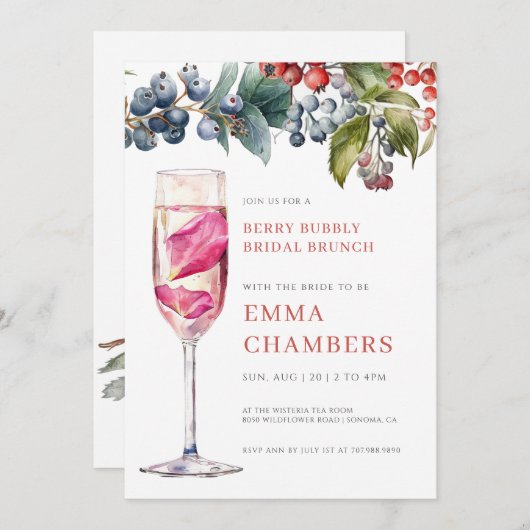 Berry Bubbly Bridal Brunch Einladung (Vorne/Hinten)