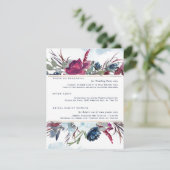 Berry Burgundy Blue Floral Wedding Details Begleitkarte (Stehend Vorderseite)
