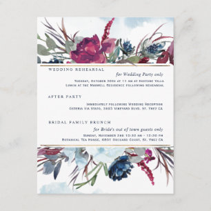 Berry Burgundy Blue Floral Wedding Details Begleitkarte