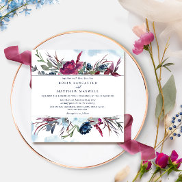 Berry Burgundy und Blue Floral Square Wedding Inv Einladung