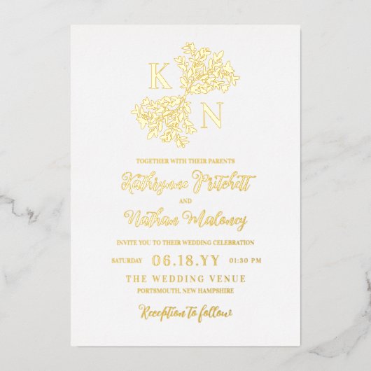 Berry Bush Monogram Hosting mit Eltern Wedding Folieneinladung (Vorderseite)