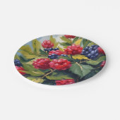 Berry Bush Raspberry Blackberries Watercolor Fruit Pappteller (Schrägansicht)