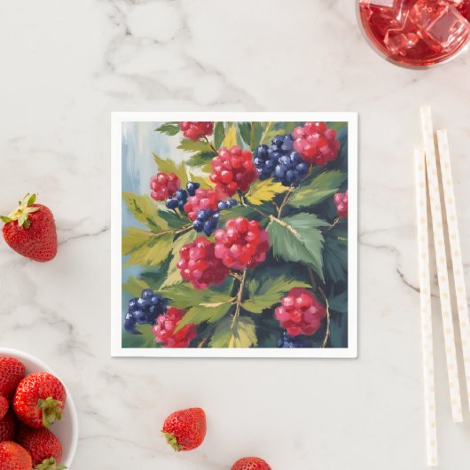 Berry Bush Raspberry Blackberries Watercolor Fruit Serviette (Beispiel)