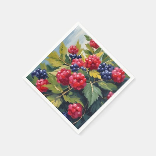 Berry Bush Raspberry Blackberries Watercolor Fruit Serviette (Ecke)