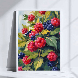 Berry Bush Raspberry BlackBerry Watercolor Frucht Poster