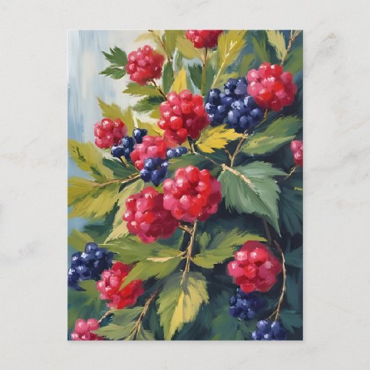 Berry Bush Raspberry BlackBerry Watercolor Frucht Postkarte (Vorderseite)