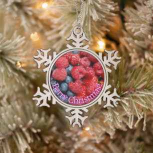 Berry Christmas lustige fruchtige Wordplay Pun Schneeflocken Zinn-Ornament