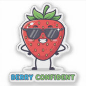 Berry Confident – Cute Strawberry Pun Design Aufkleber (Vorderseite)