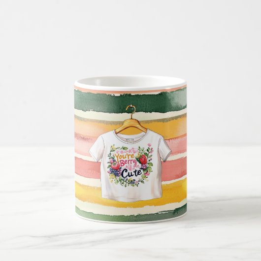 Berry Cute Tee Green Orange Pink Fruity Stripes Kaffeetasse (Mittel)