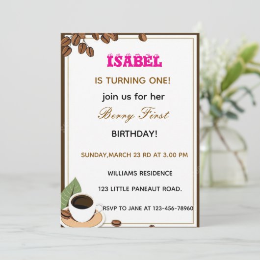 Berry Einladung zum ersten Geburtstag (Stehend Vorderseite)