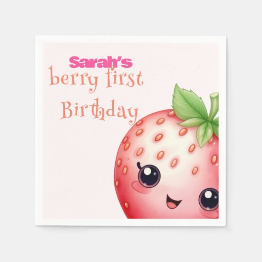 Berry Erdbeere zum ersten Geburtstag Serviette (Vorderseite)