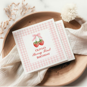 Berry erste Erdbeerverjüngung Rosa Schleife Gingha Serviette