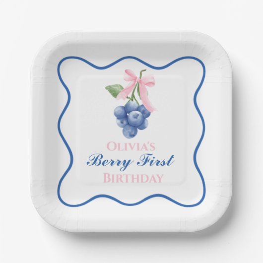 Berry erste Heidelbeere Geburtstag Pink Bow Coquet Pappteller (Vorderseite)