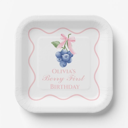 Berry erste Heidelbeere Geburtstag Pink Bow Coquet Pappteller (Vorderseite)