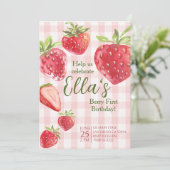 Berry erste Sommer Erdbeere Geburtstag Einladung (Stehend Vorderseite)